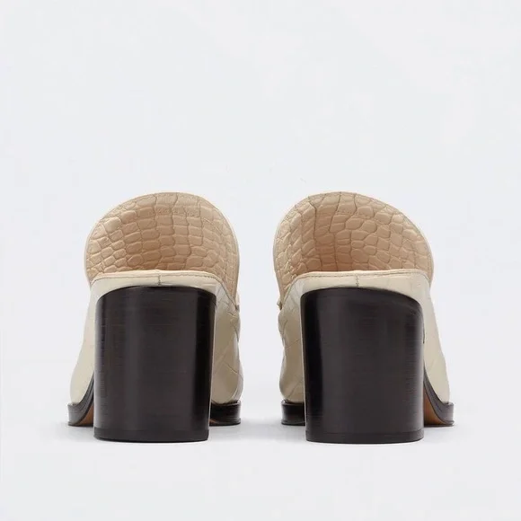 Bottega Veneta Croc Embossed Square Toe Slip On Loafer Mules Heels